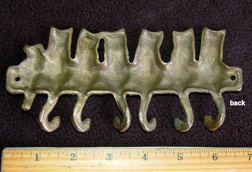 Brass KEY RACK ~ 6 Hook KITTY CAT Design ~ Vintage