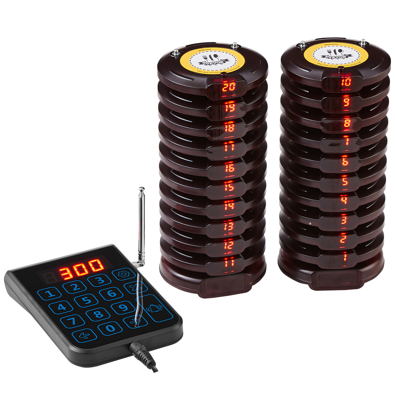 VEVOR 20+1 Pagers Restaurant Pager System Wireless Food Service 24h Standby Time