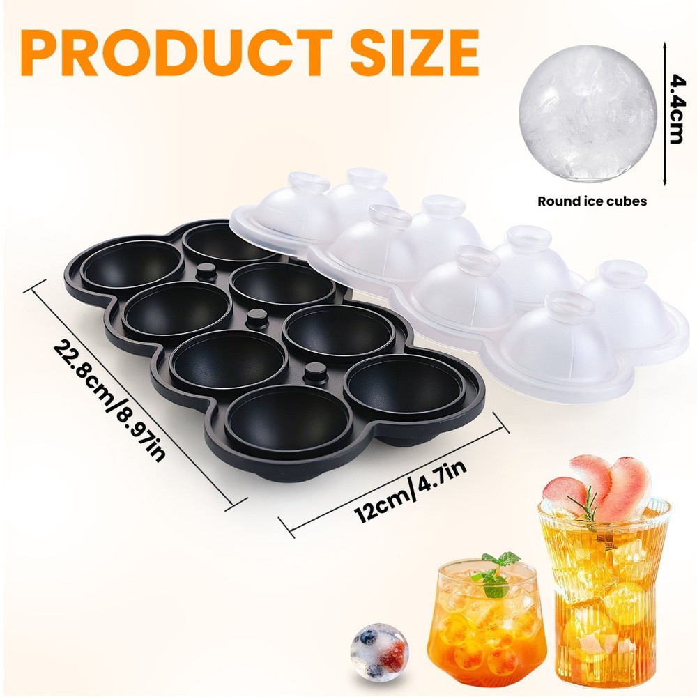 2x Large 8-Cube Ice Tray with Easy-Release Design Round Silicone Ice Cube Tray