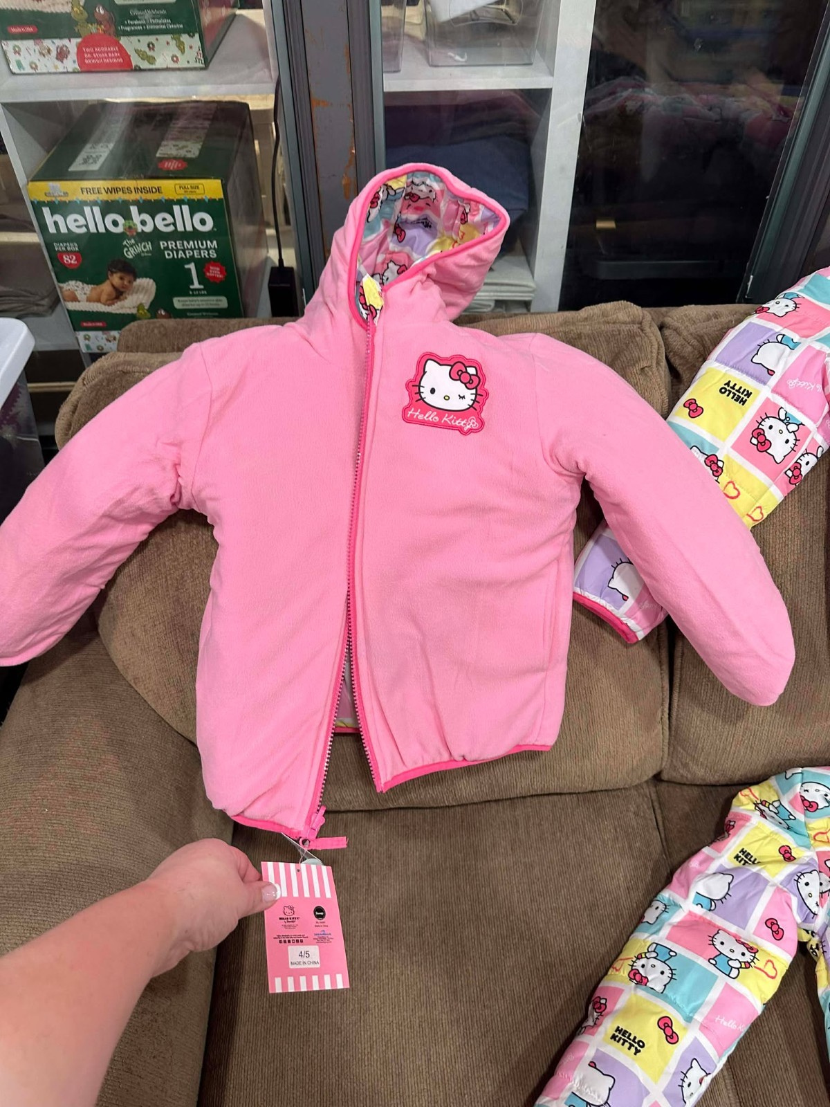 New Hello Kitty Pink Girl's Puffer Jacket Reversible Fleece Lined XS, S, M, L