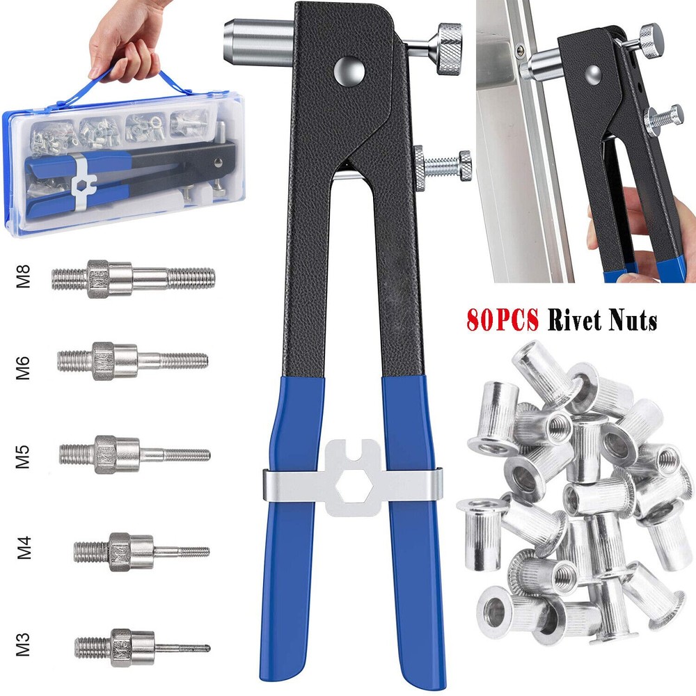 86Pc Threaded Nut Rivet Gun Insert Tool Riveter Rivnut Setter Riveting Kit M3-M8