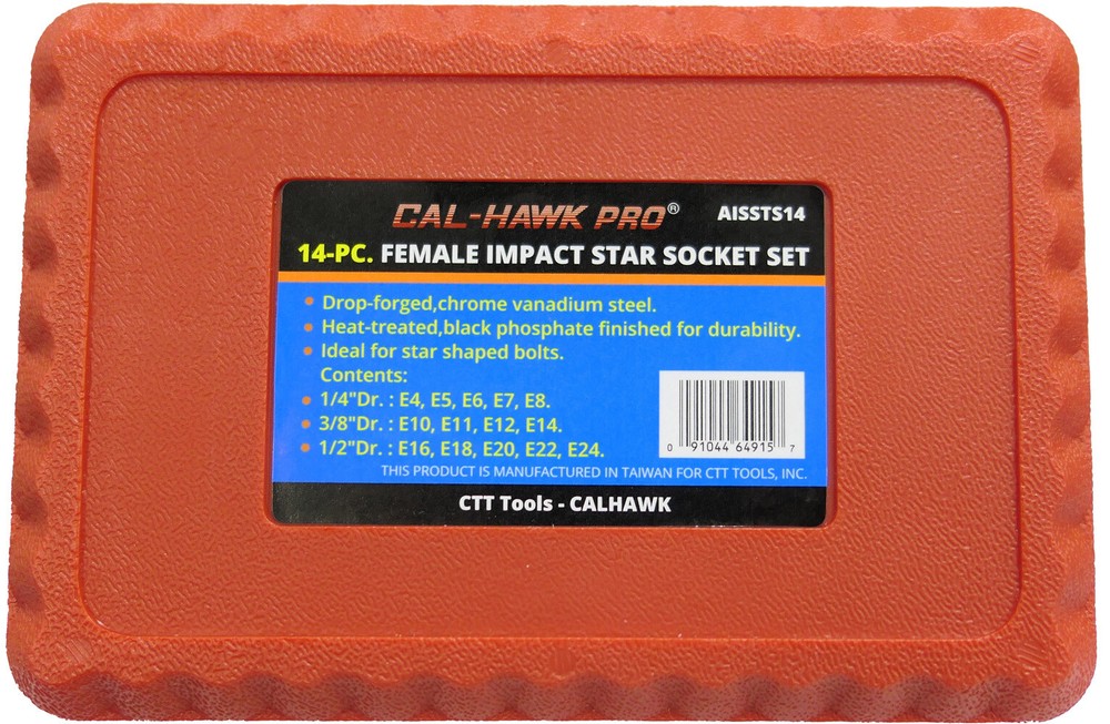 14-Pc Cr-Mo Female Star E-Torx External Bit Socket Set E4-E24 1/2" 3/8" 1/4" Dr.