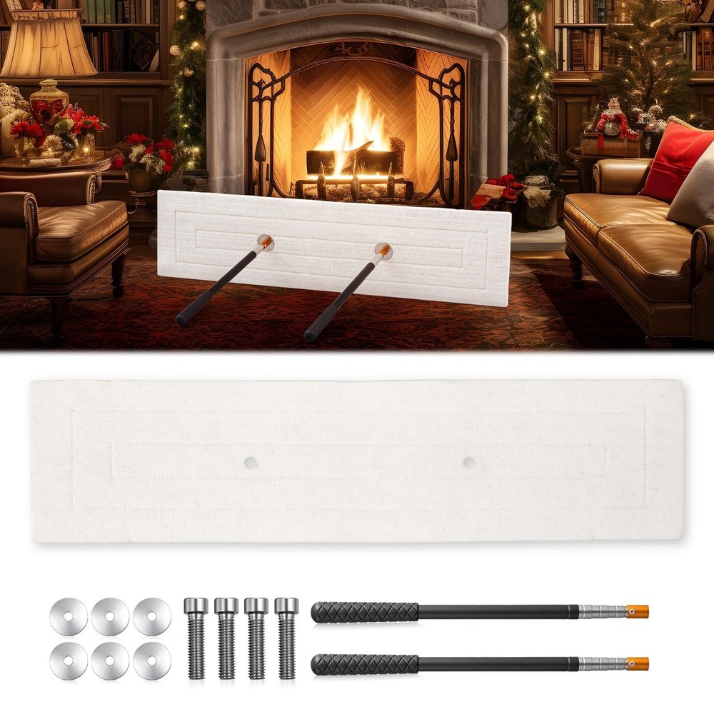 Wool Fireplace Draft Stopper with Adjustable Pole - Chimney Flue Seal Tool 24x8"