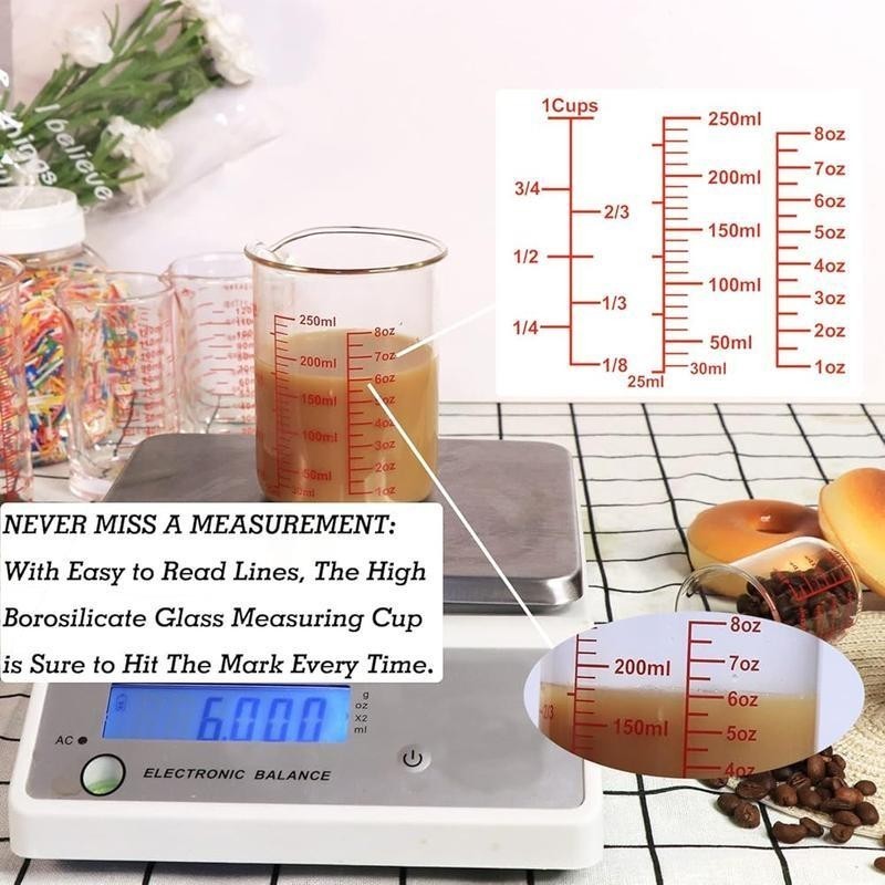 3 Piece Glass Measuring Cup Set High Borosilicate Liquid Kitchen Tools Durable