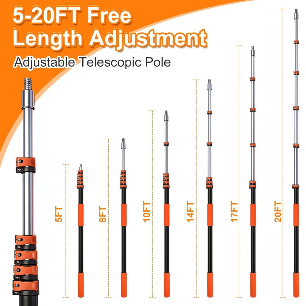 26FT Window Cleaning Kit, 2-in-1 Squeegee with 5-20FT Telescoping Pole & Flip...