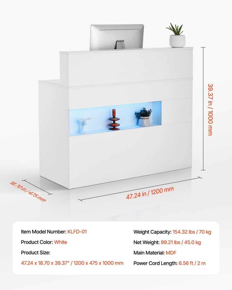 [New]Reception Desk, 47 Inch Rectangular Front Counter Table, Office Reception D