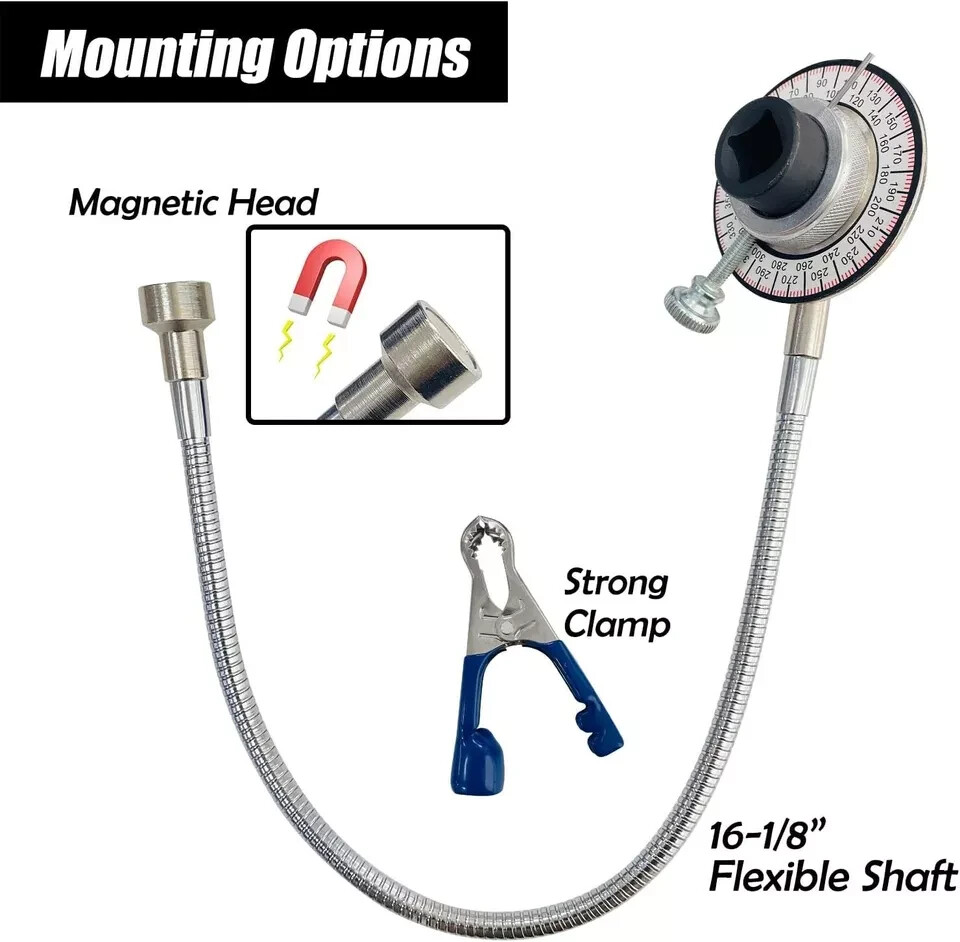 360° Angular Clip-On Torque Gauge 1/2" Drive Torque Meter Angle Torque Wrench