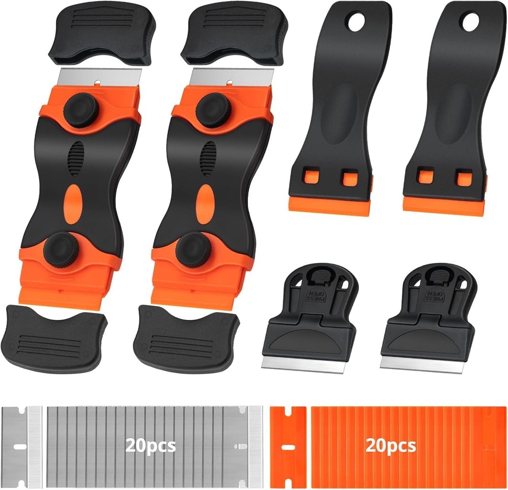 6 Pack Razor Blade Scraper Tool, for Cleaning With Extra 40Pcs Blade Scraper