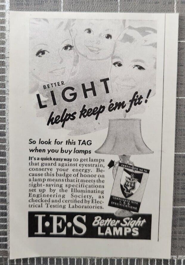 I.E.S Illuminating Engineering Society Better Sight Lamps Vintage Print Ad 1942
