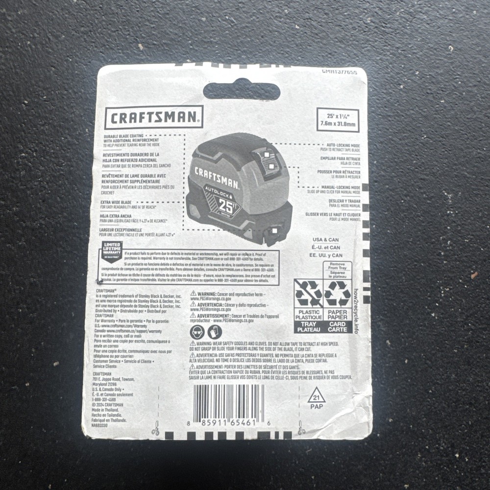 Craftsman 25’ Tape Measure Auto lock