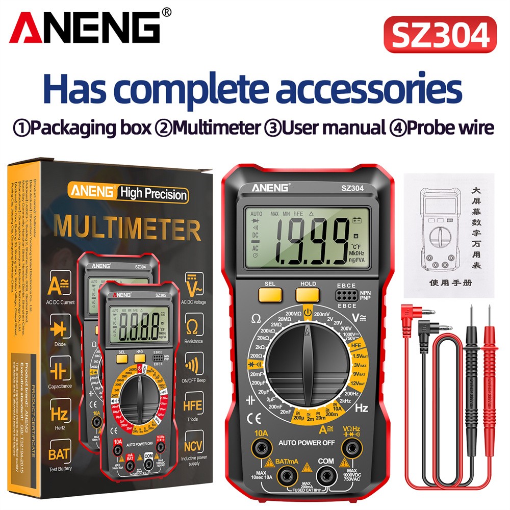 Portable Digital Multimeter AC DC Voltmeter Ammeter Ohmmeter Volt Tester Meter