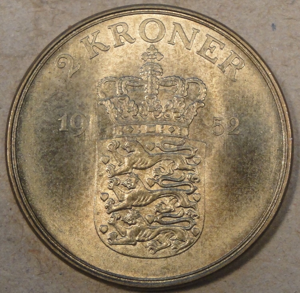 Denmark 1952 2 Kroner BU as Pictured