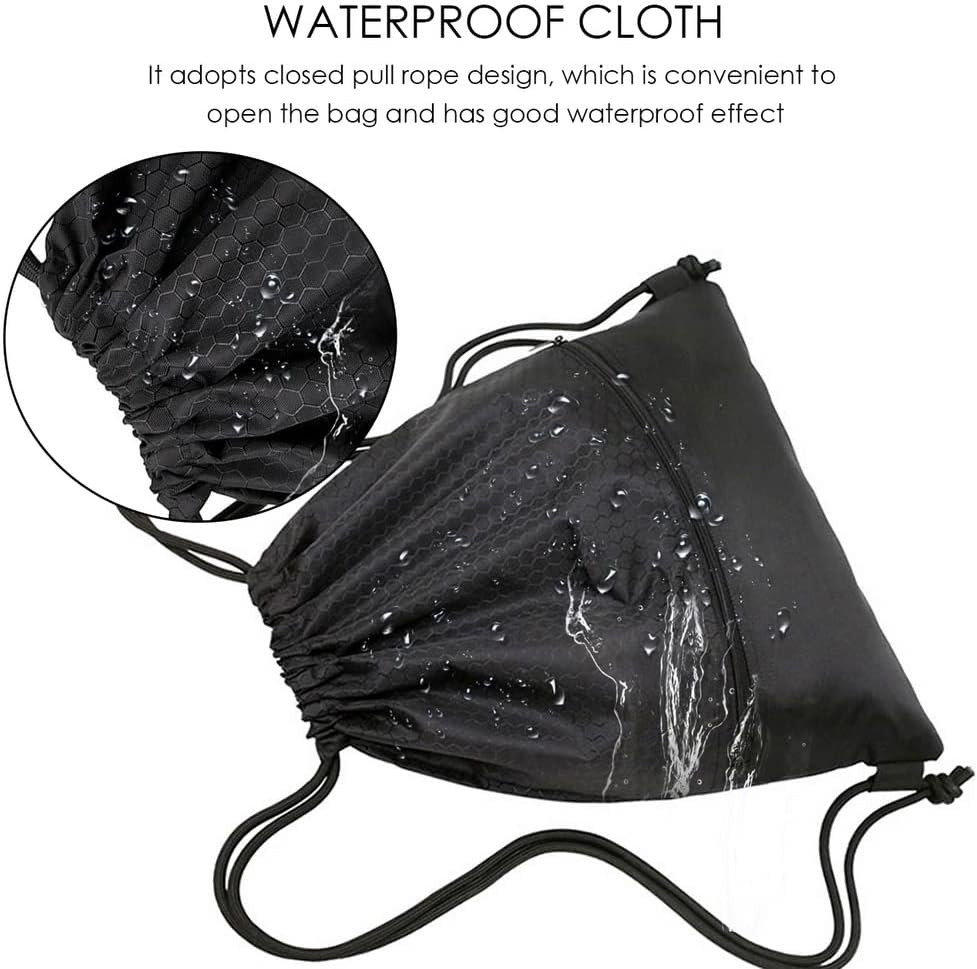 Drawstring Backpack Bag, Waterproof Draw String Back Sack with Zip Pocket, Gym D