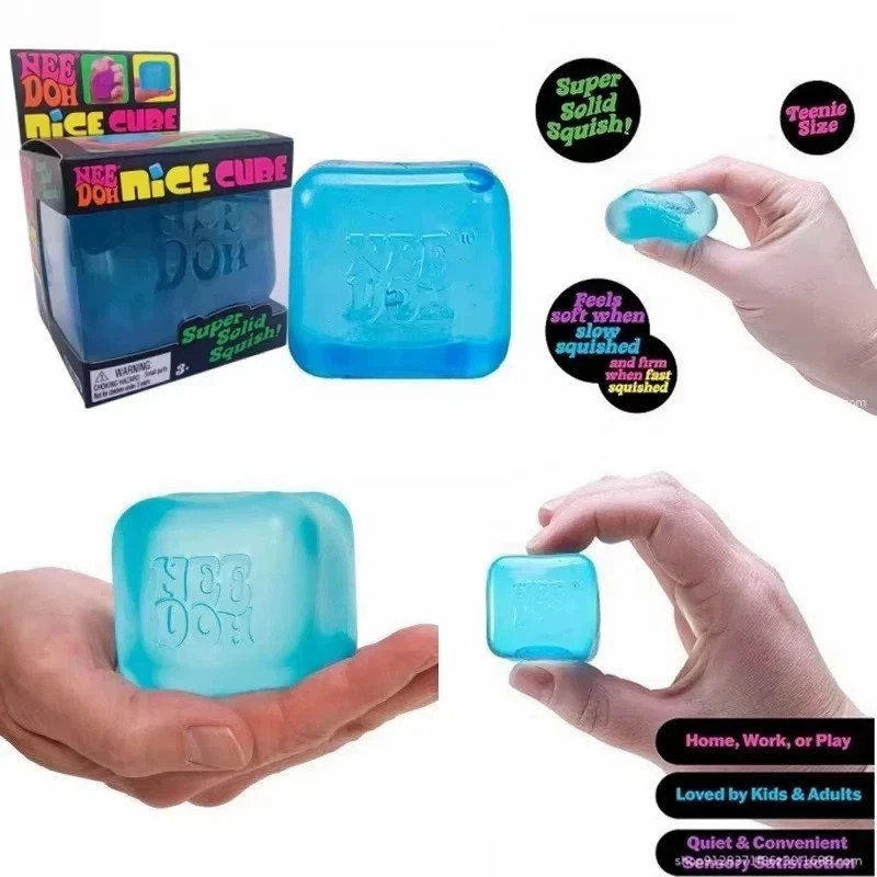 Nee Doh Nice Cubes Ice Cube Toy Fidget Super Solid Squish Blue