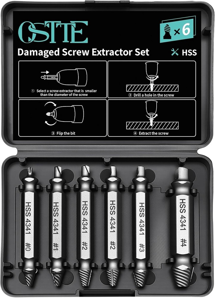6PCS Damaged Screw Extractor Set for Rusty & Broken Screws Removal