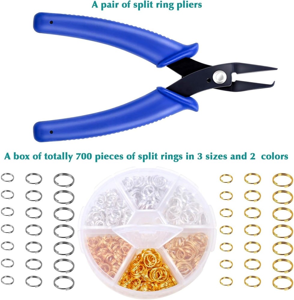 Complete Jewelry Making Essentials: 700pc Split Ring Kit & Pliers for Creators