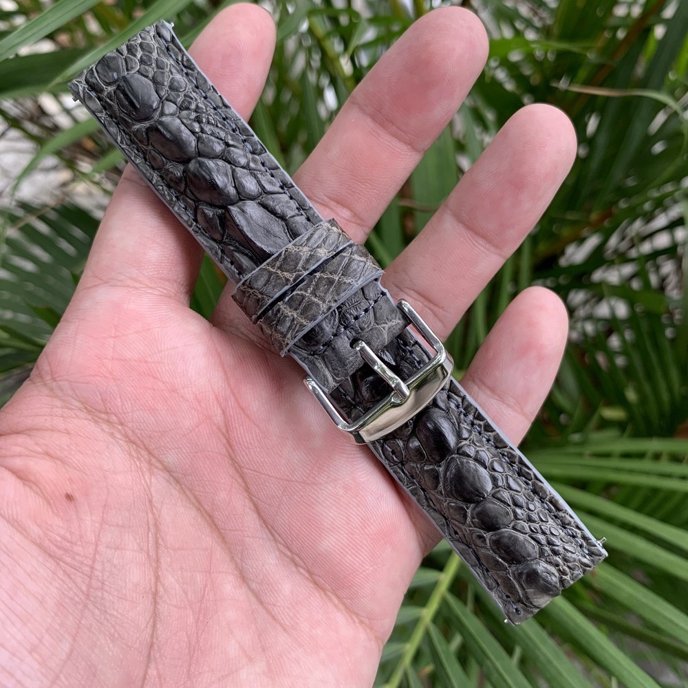 20mm/18mm Gray Quick Release Hornback Leather Watch Strap