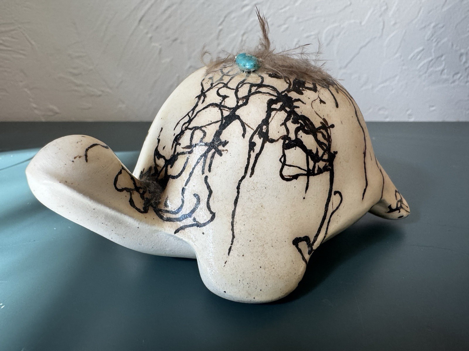 RARE Navajo Horse Hair Pottery, tortoise Navajo Figurine, Signed “LIWEZ”