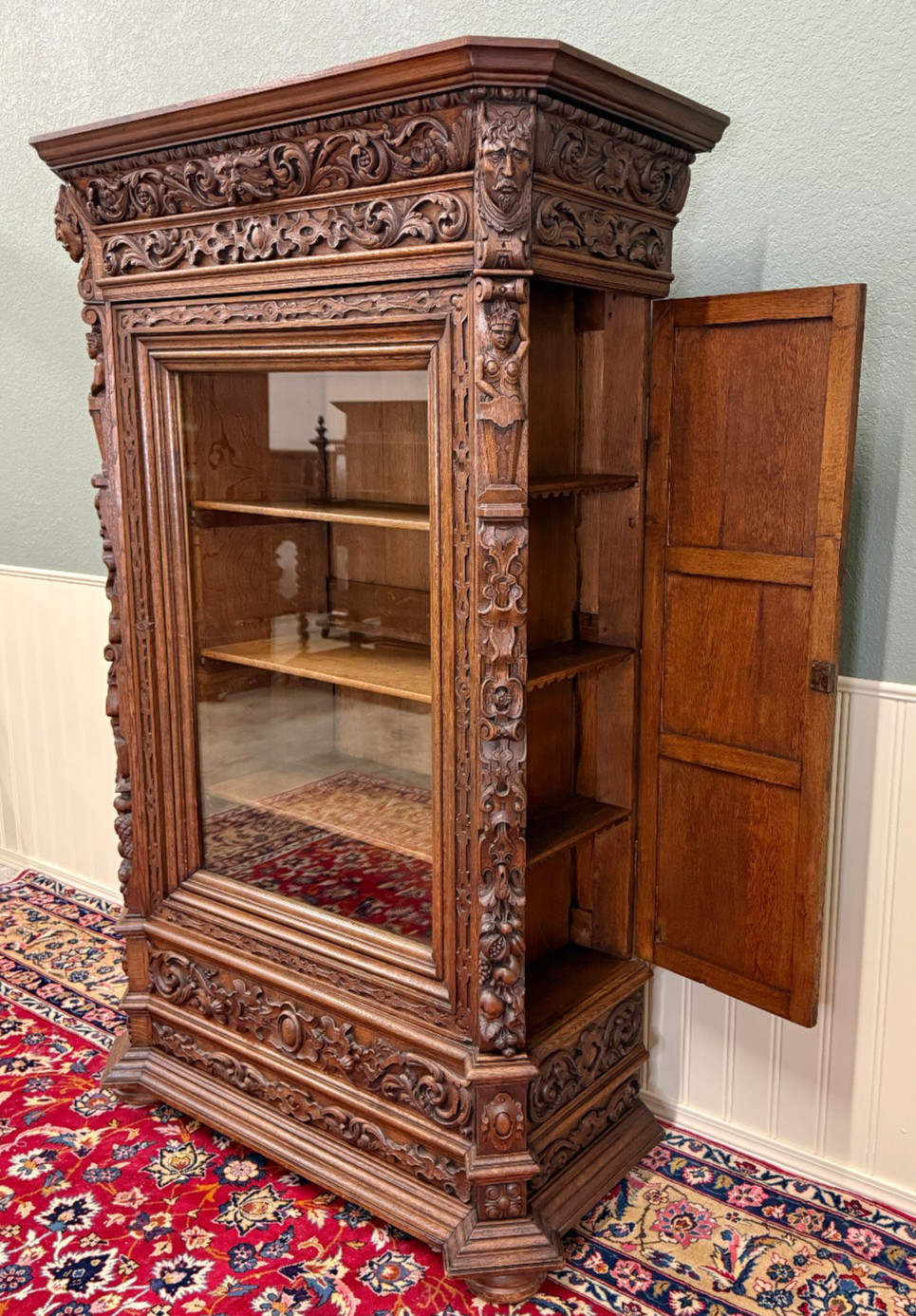 Antique French Renaissance Revival Bookcase Cabinet Side Doors Oak c. 1880s