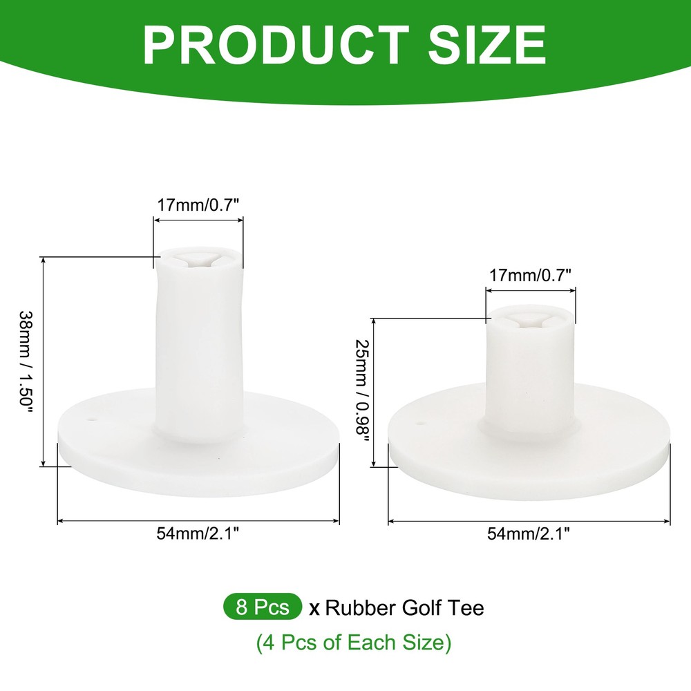 Rubber Golf Tee, 2Sizes 8Pcs Golf Practice Tees Training Driving Range, White