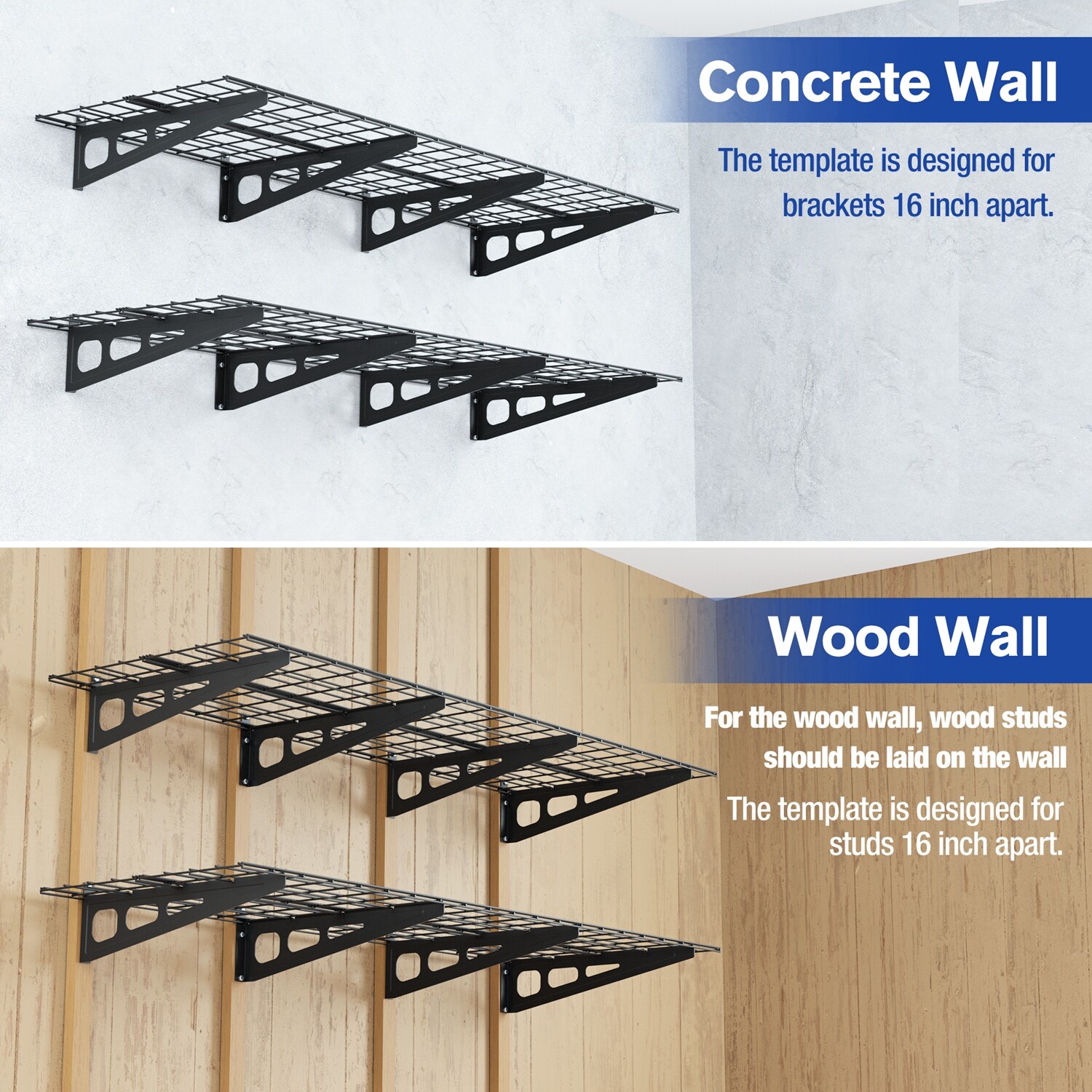 WORKPRO 2PCS 2x6FT Garage Wall Shelving 72"*24" Heavy Duty Wall Mounted Shelving