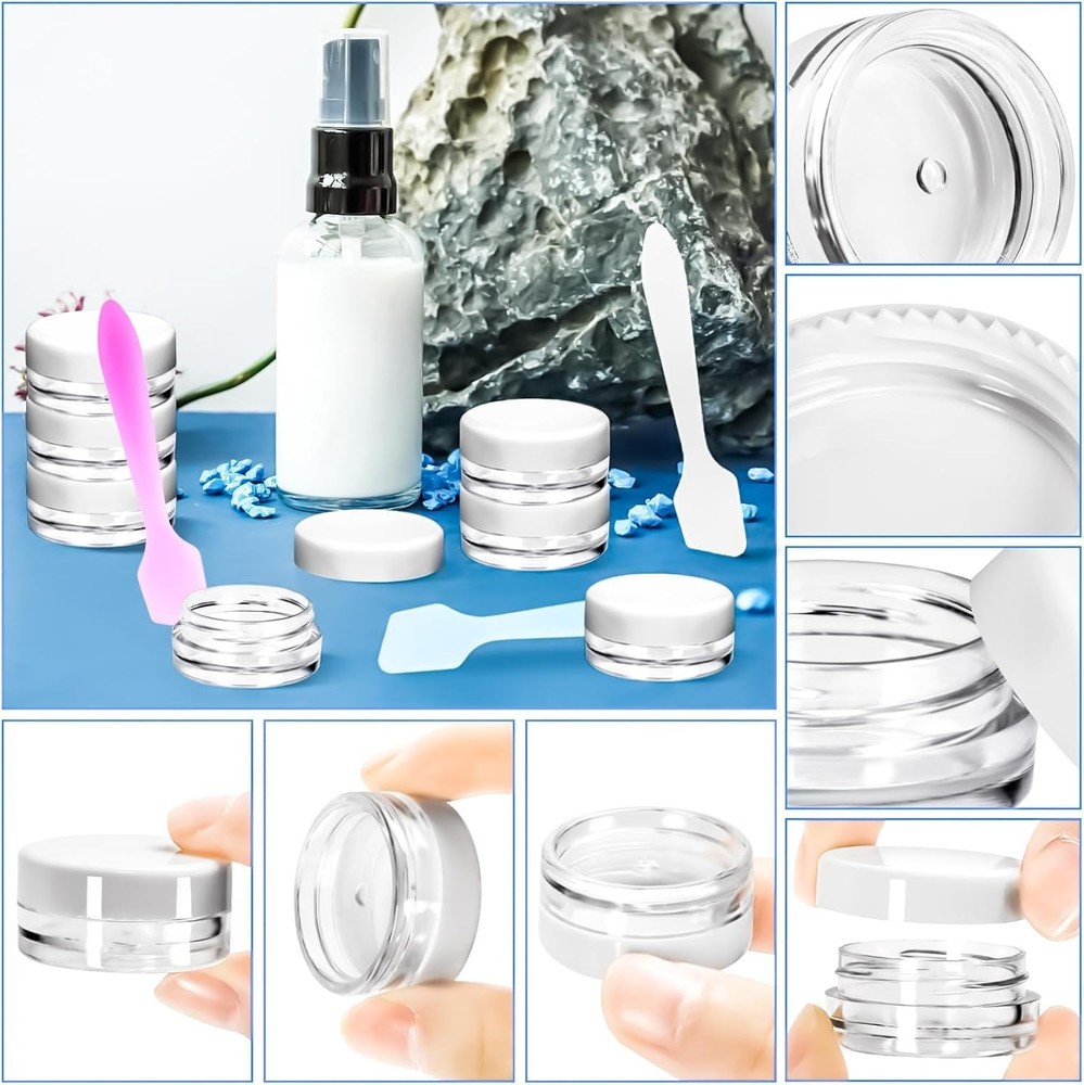 100 Pcs 3g Empty Plastic Containers with White Lids Tiny Makeup Sample Container