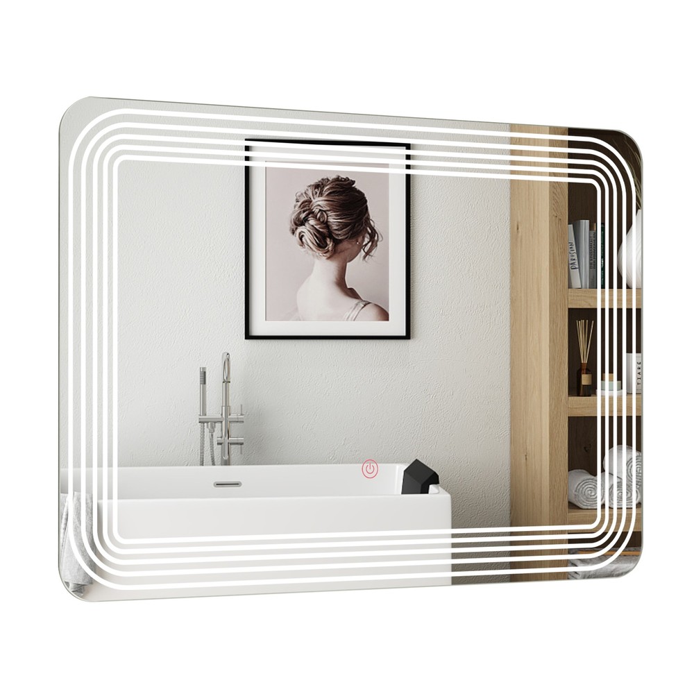 Rectangle Bathroom LED Mirror Wall Mounted 3-Color Dimmable Touch Switch Makeup