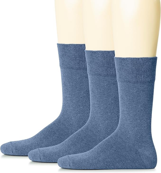 Cotton Crew Casual Dress Socks for Men, XL/L/M/S Sizes, 3 Pairs, by Hugh Ugoli