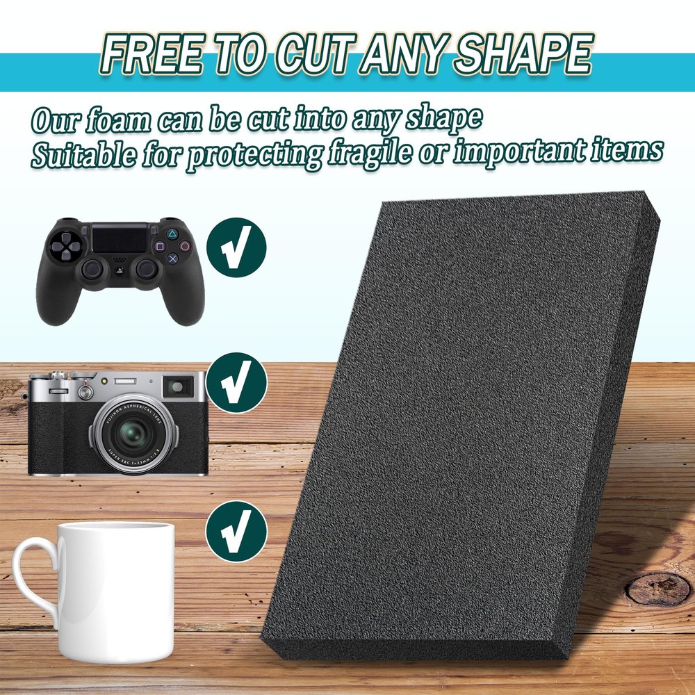 Black Packing Foam Sheets- 8PCS Cuttable Polyurethane Foam Pads Polyurethane ...