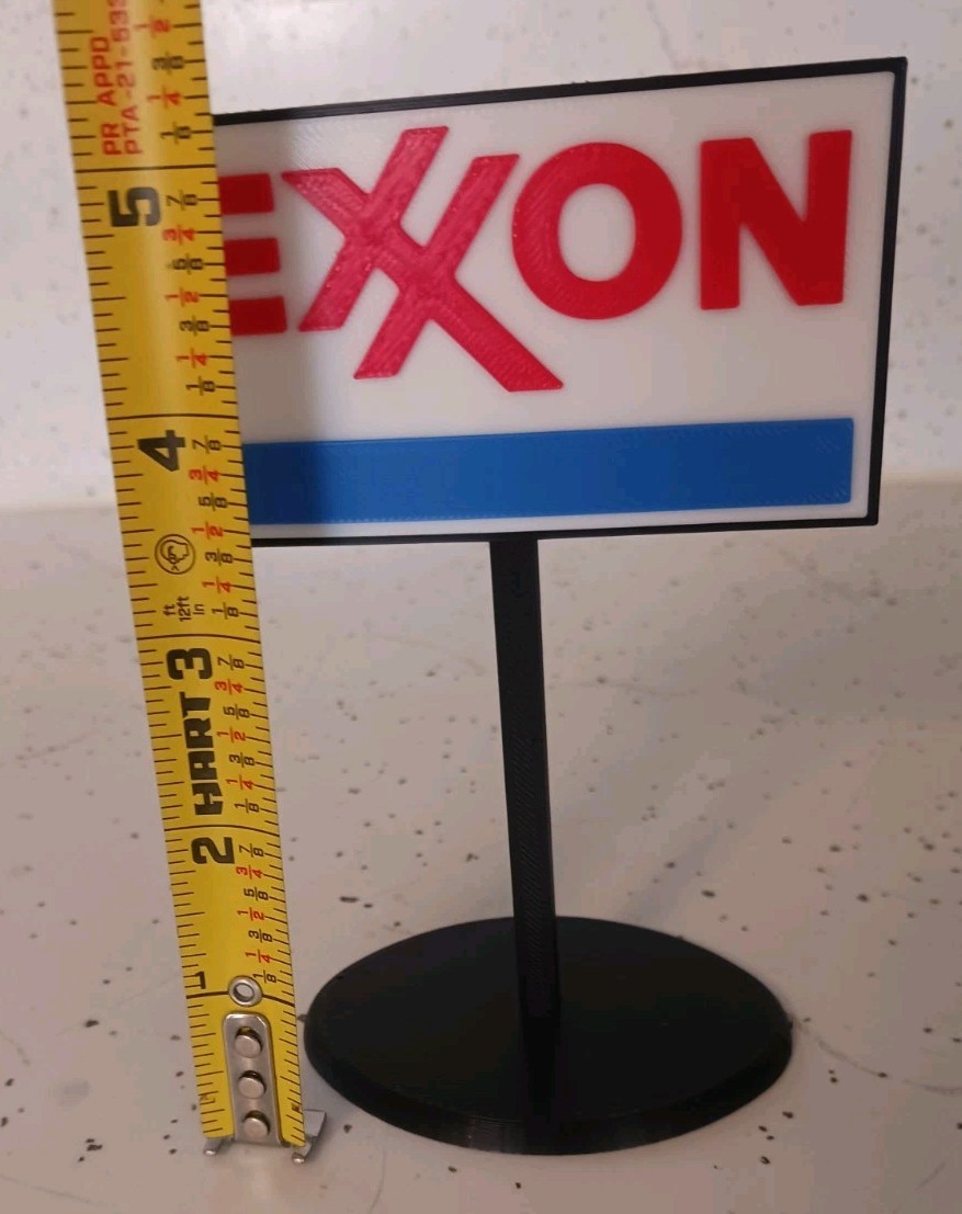 EXXON GAS STATION SIGN. Miniature. 3d Printed. 5" Inches Tall.