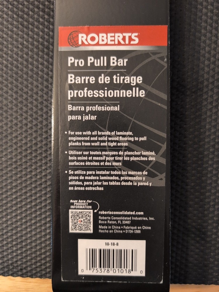 Roberts Pro Pull Bar Flooring Tool Black 10-18-8 Laminate Pullbar Hand Tool