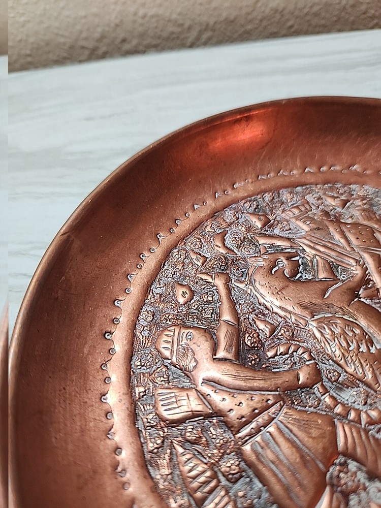 Copper Dish With Egyptian Design 7"