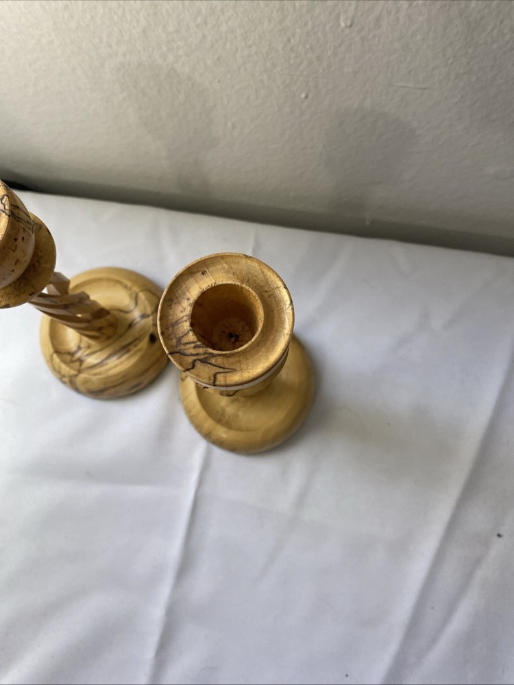 MCM Spalted Elm Candlestick Pair 8” Spiral Column