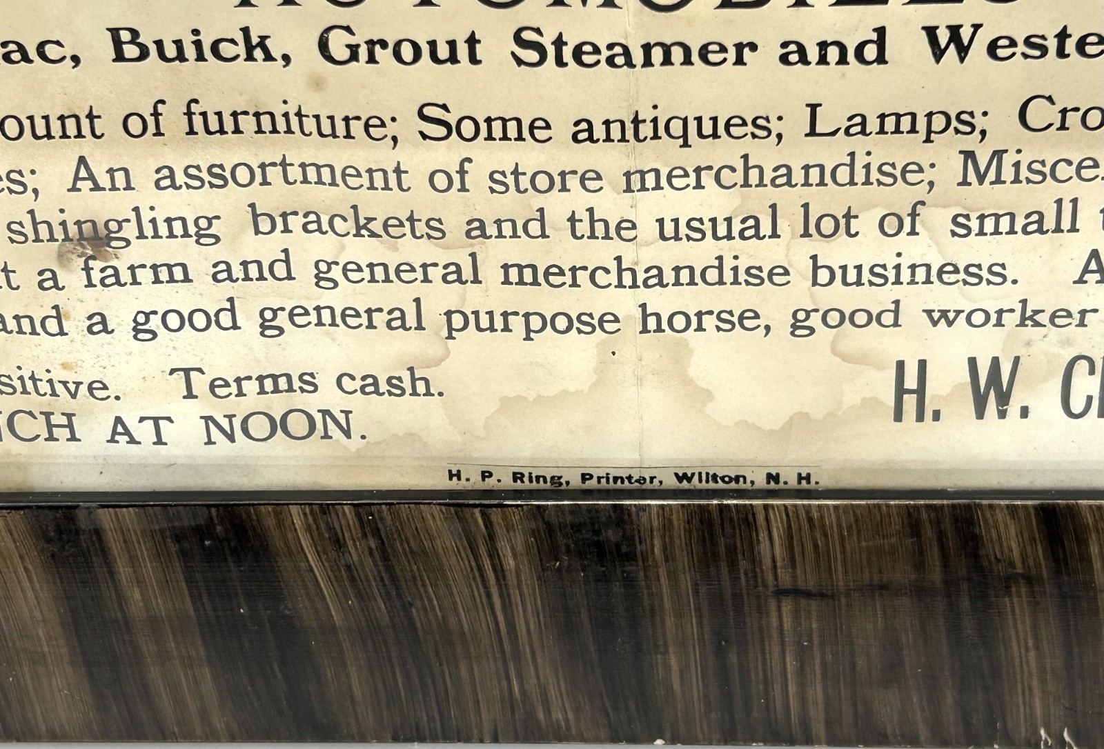 Antique Circa 1912 NEW HAMPSHIRE Auction Advertising Poster Tiger Striped Frame