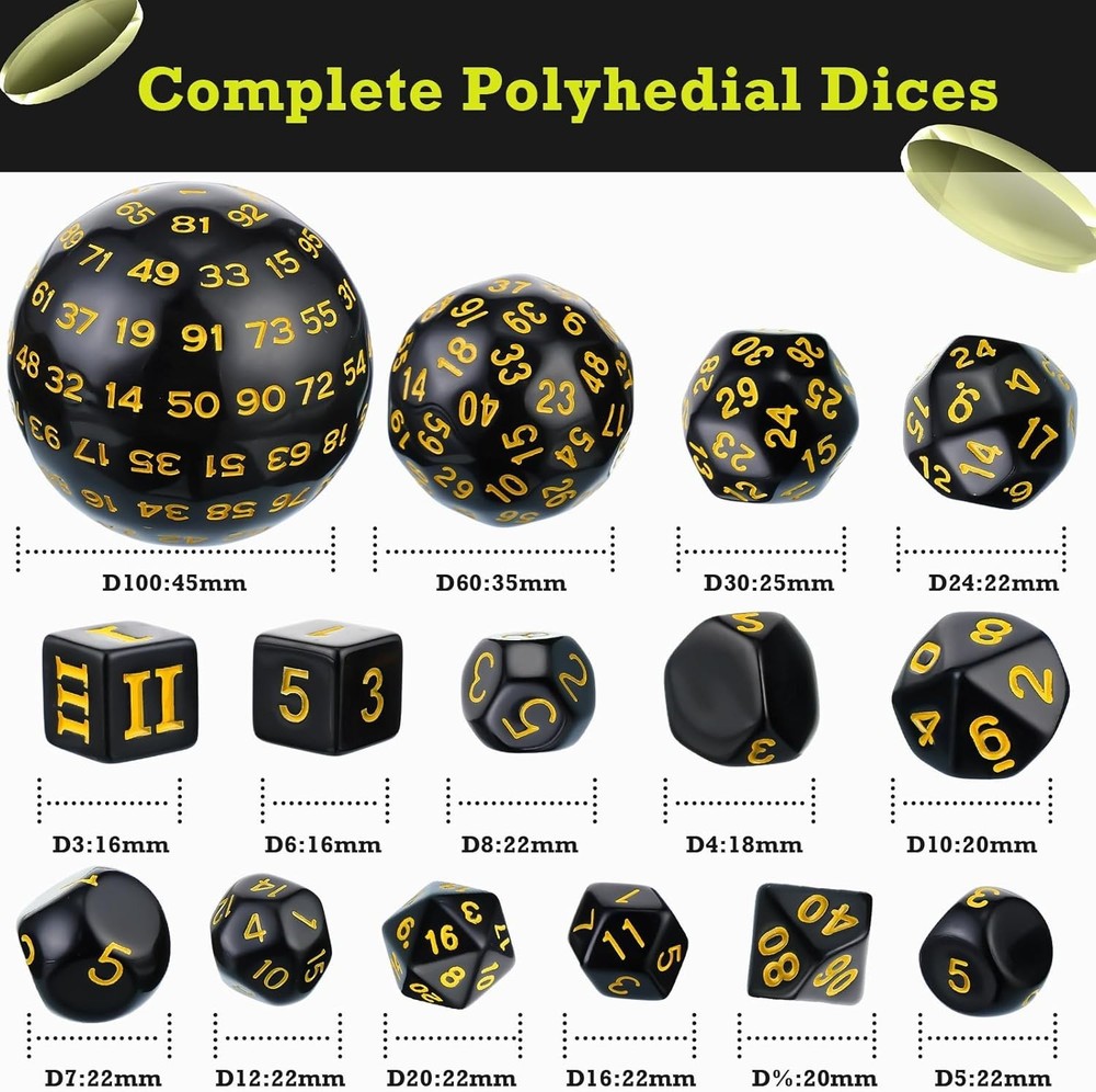 Civaner 15 Pcs Complete Polyhedral Dice Set D3-D100 Spherical RPG Dice Set in