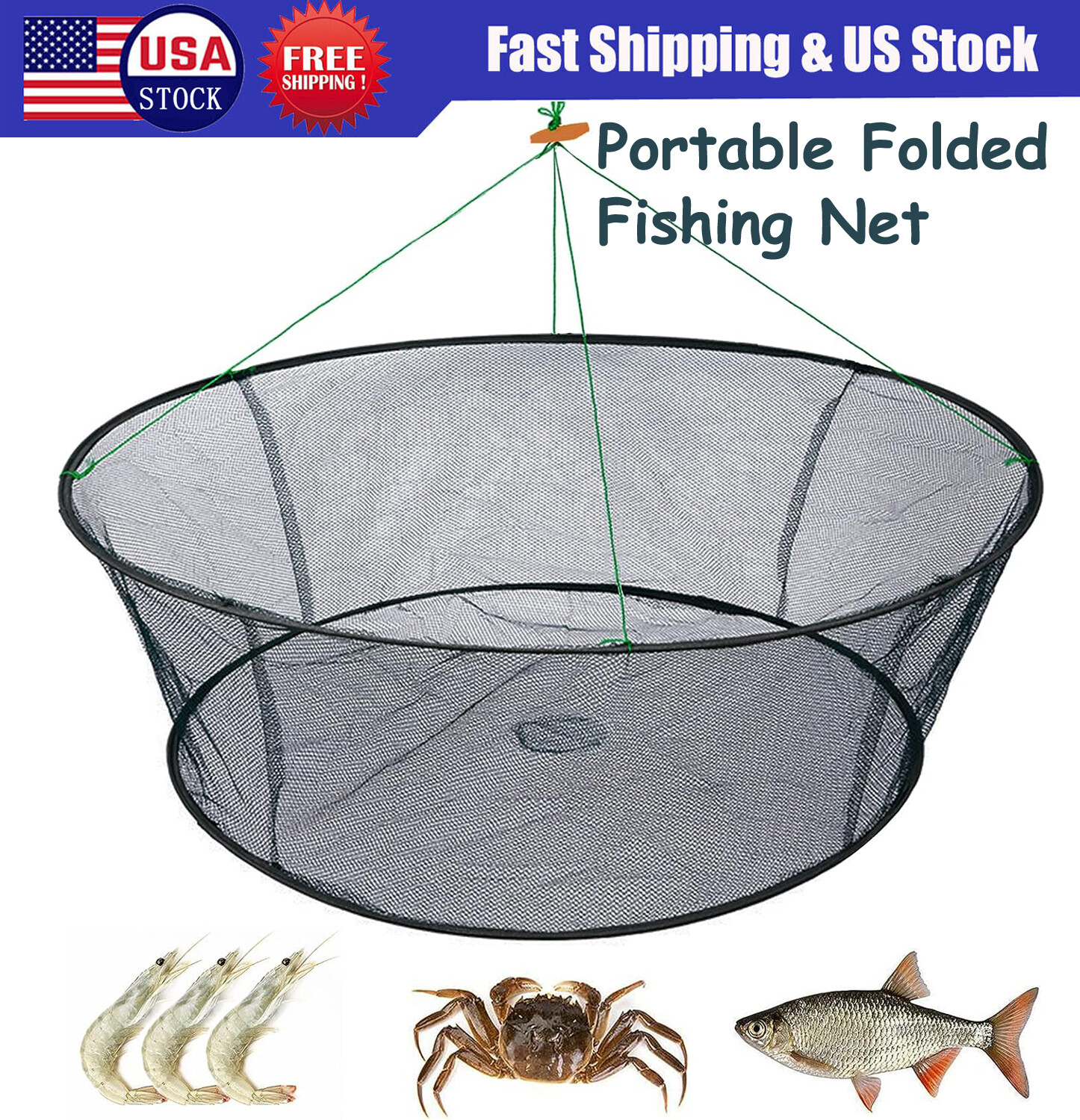 Foldable Fishing Landing Net Fish Catcher Network Crab Shrimp Mesh Trap for Kids
