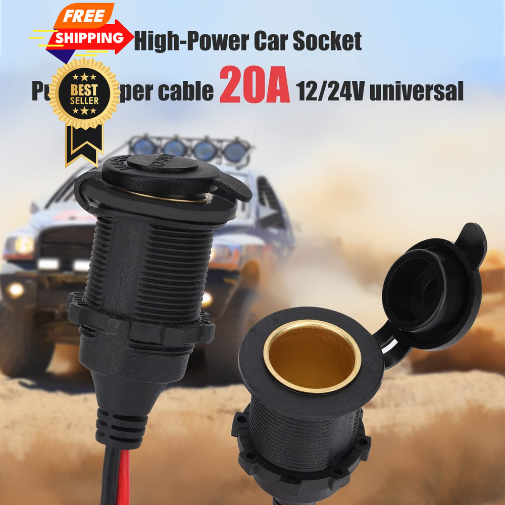 Dongge 2FT 12V/24V Fixed Thread Cigarette Lighter Socket Extension 2 FT, 2 ft