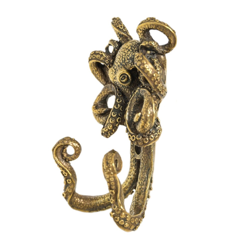 Solid Brass Octopus Double Wall Hook Handmade Nautical Animal Decor