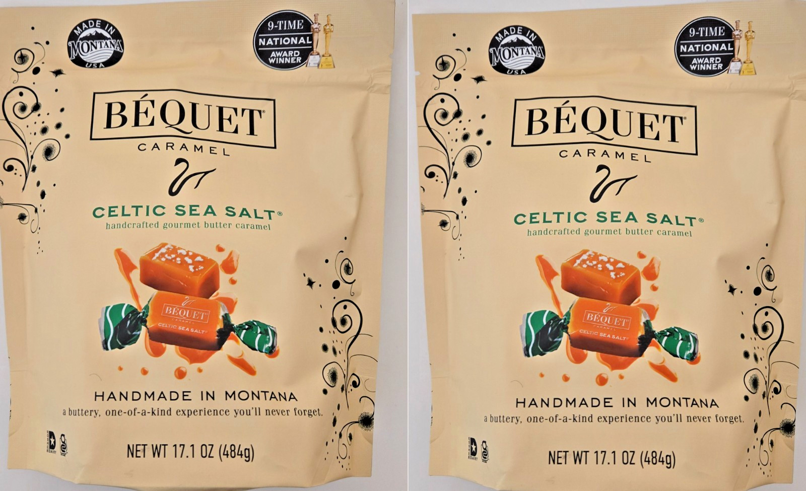 2 X Bequet Caramel Celtic Sea Salt Caramels 17.1 Ounce Bag exp 05/26
