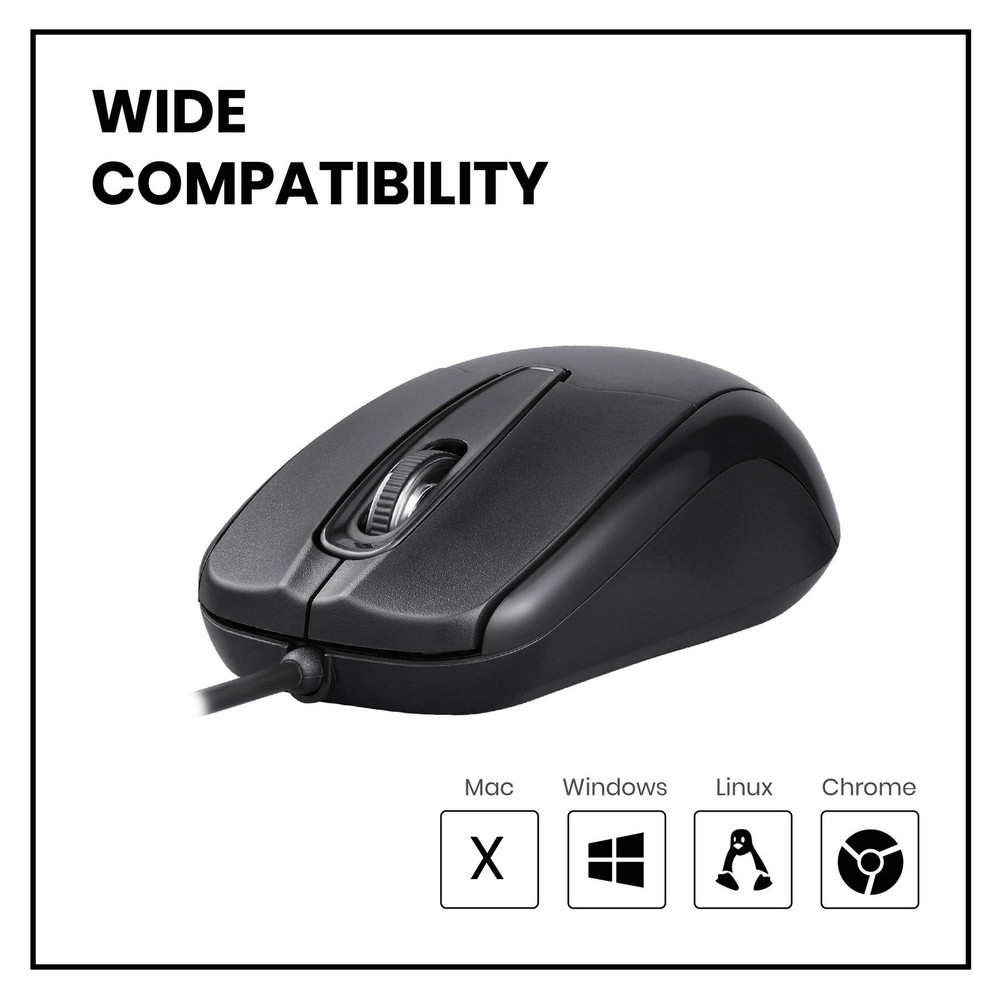PERIMICE-209 3 Button USB Wired Mouse Optical 1000 DPI 5.9 Ft Cable Black