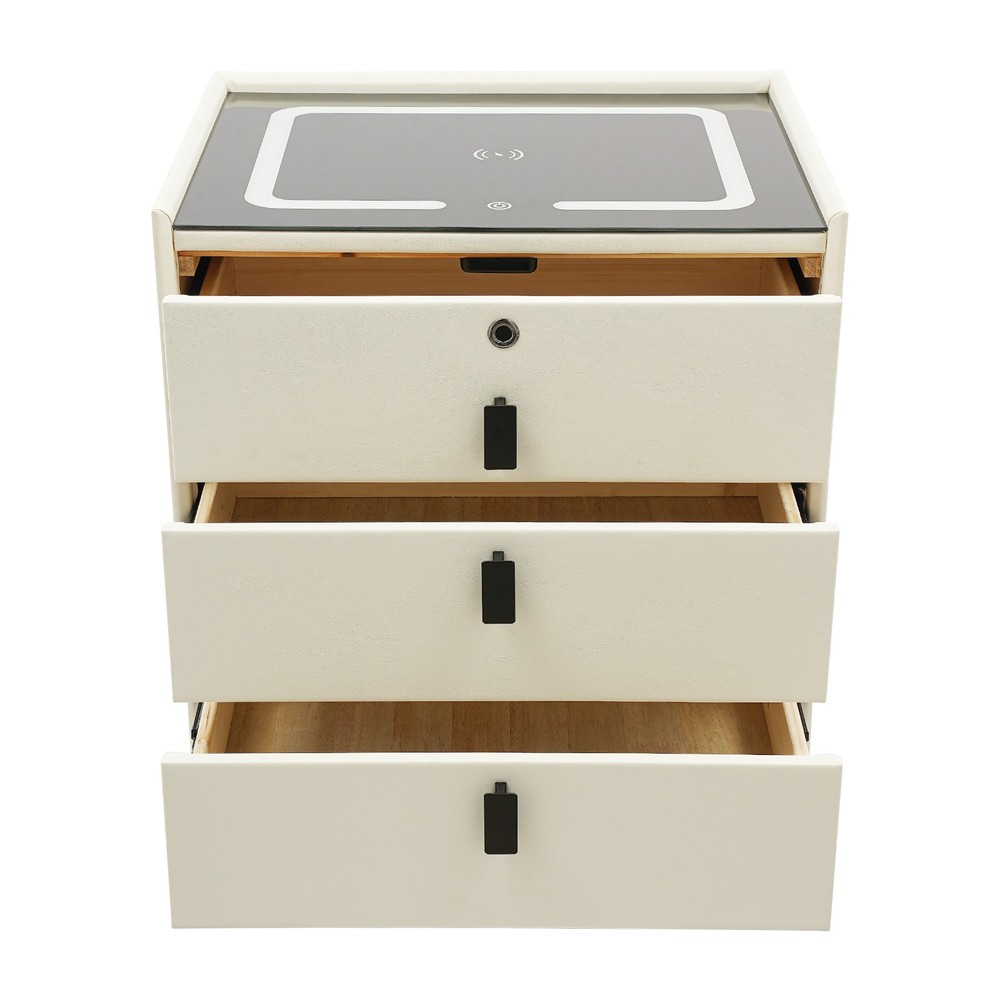 Bluetooth Nightstand Fingerprint Locking Drawer Wireless Charging 3 Color LED