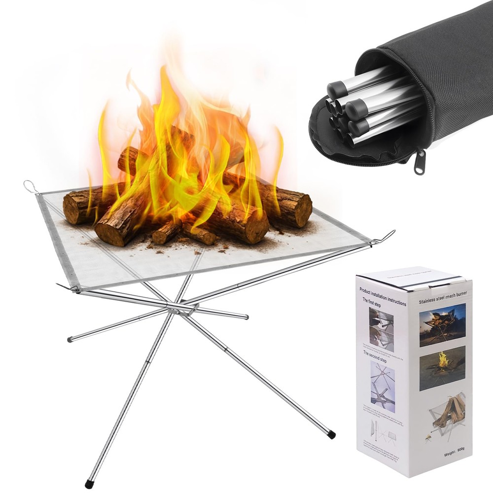 22 Inch Portable Fire Pit for Camping, Wire Mesh Fire Pit, Foldable Stainless...