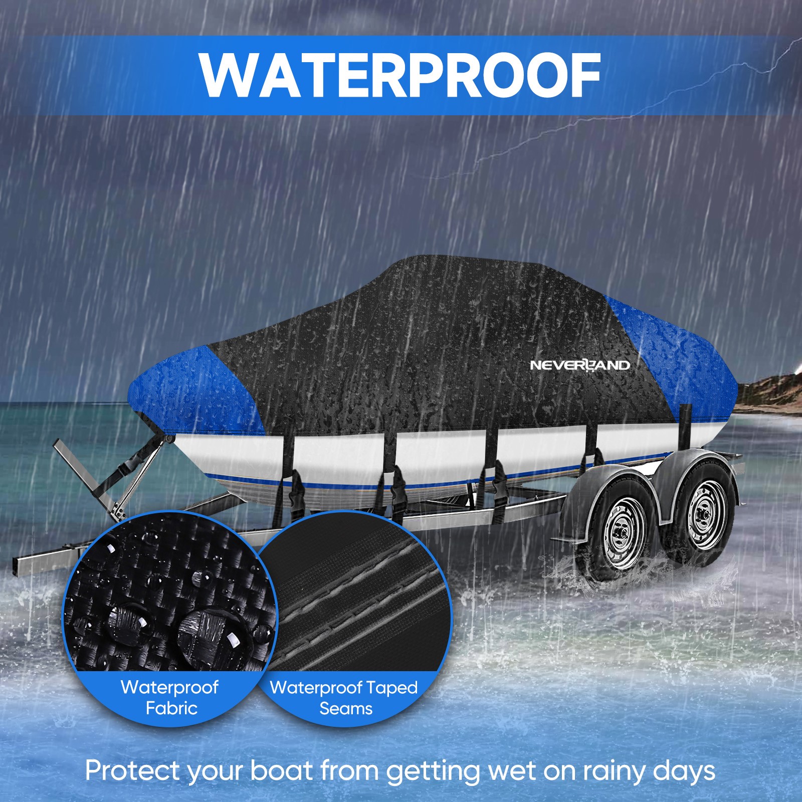 17ft 18ft 19ft Trailerable Waterproof Boat Cover 210D V-Hull Fit up to 102" Beam