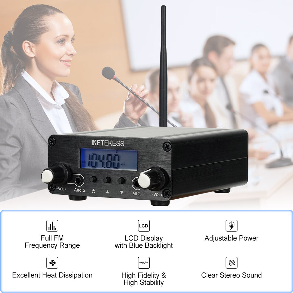 Retekess TR508 FM Transmitter Broadcast Stereo Radio Station Antenna Church US