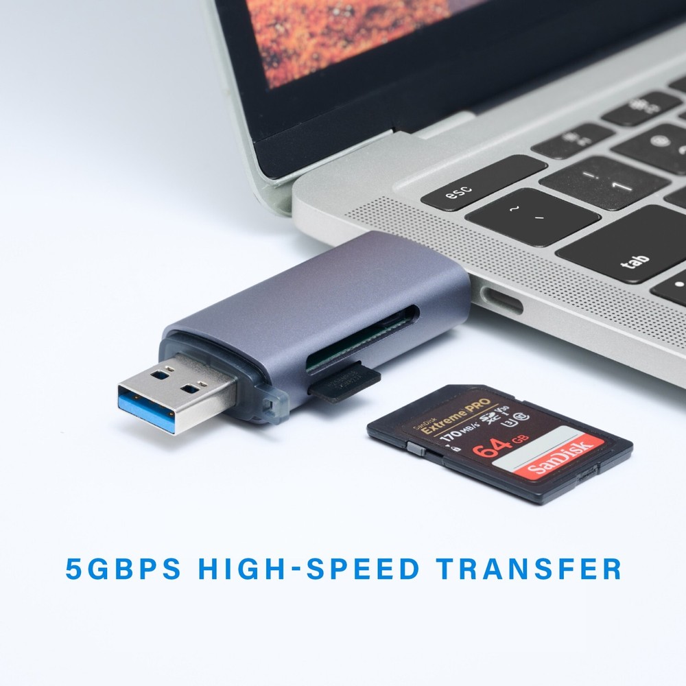 USB 3.0 Type-C SD/TF Dual Card Reader High-Speed Data Transfer for DSLR/PC/MAC