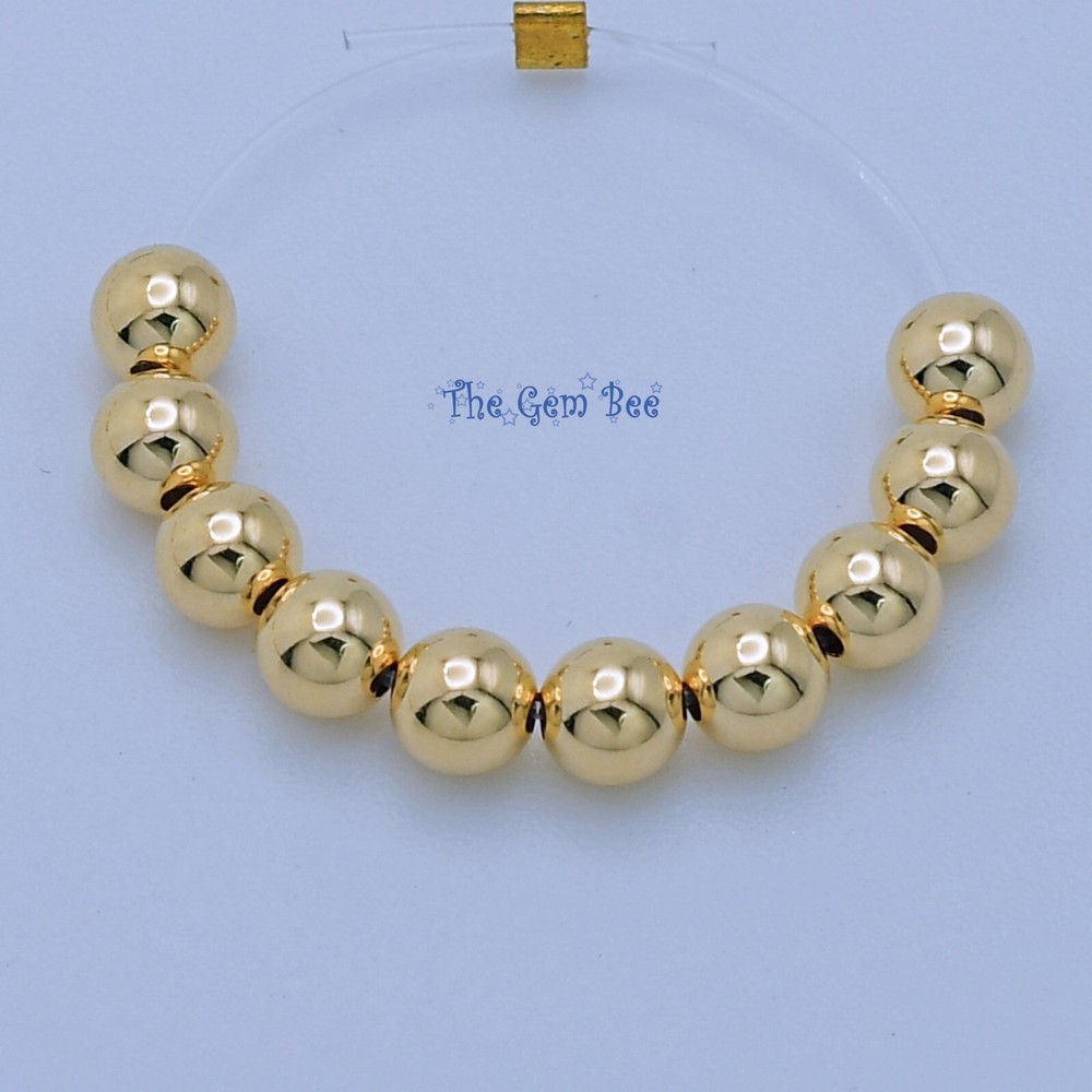 4MM 18k Solid Gold Smooth Round Ball Sphere Bead Spacer (10)