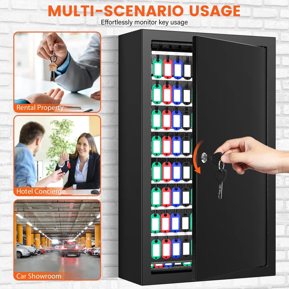 376 Keys Key Lock Box Wall Mount with 376 Numbered Hooks and 376 Colored Key ...