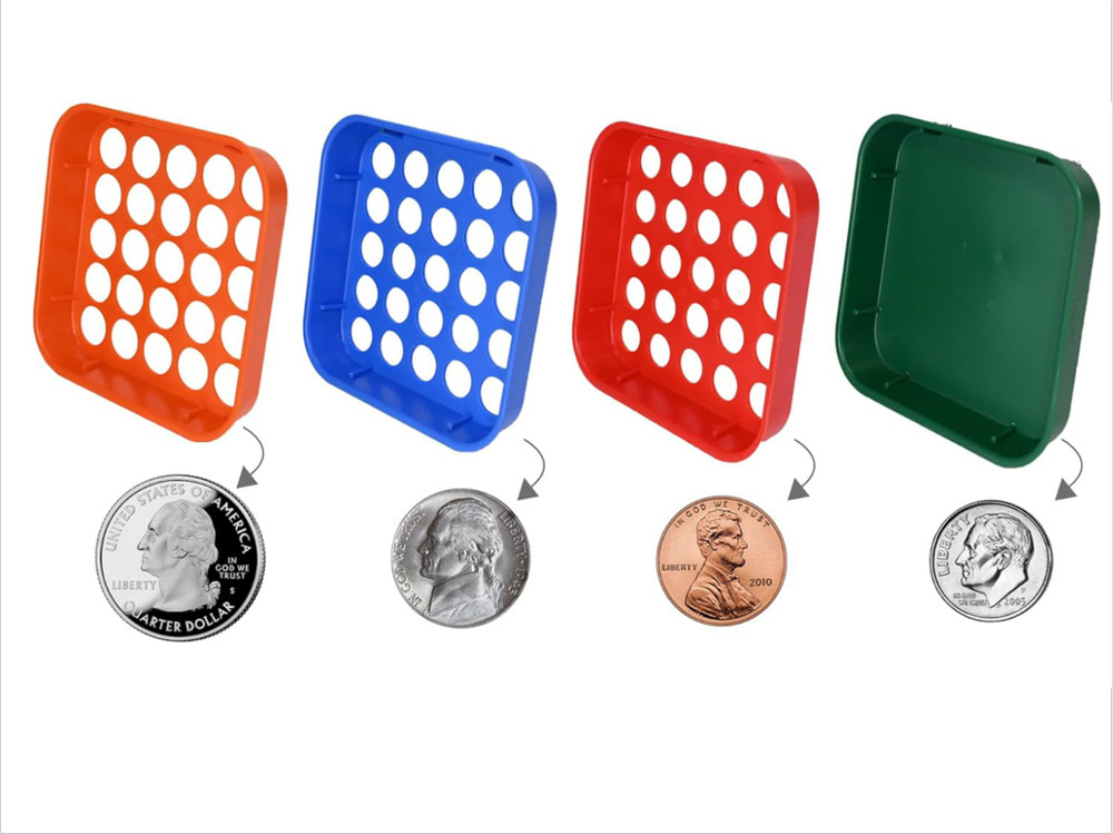 Stackable Coin Sorting Tray 4‑Color Plastic Sorter Set – Tubes Not Included