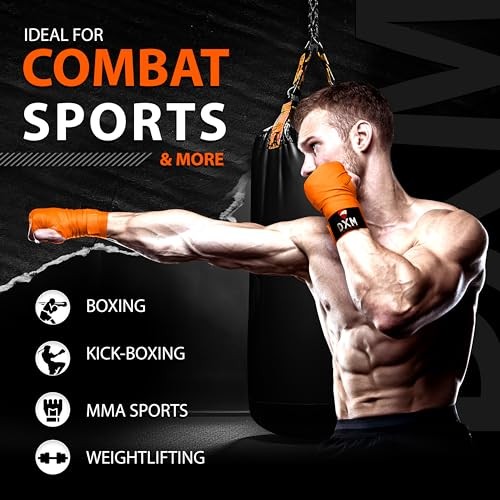 Boxing Hand Wraps Inner Gloves - 180 Inch Elasticated Thumb Loop Orange