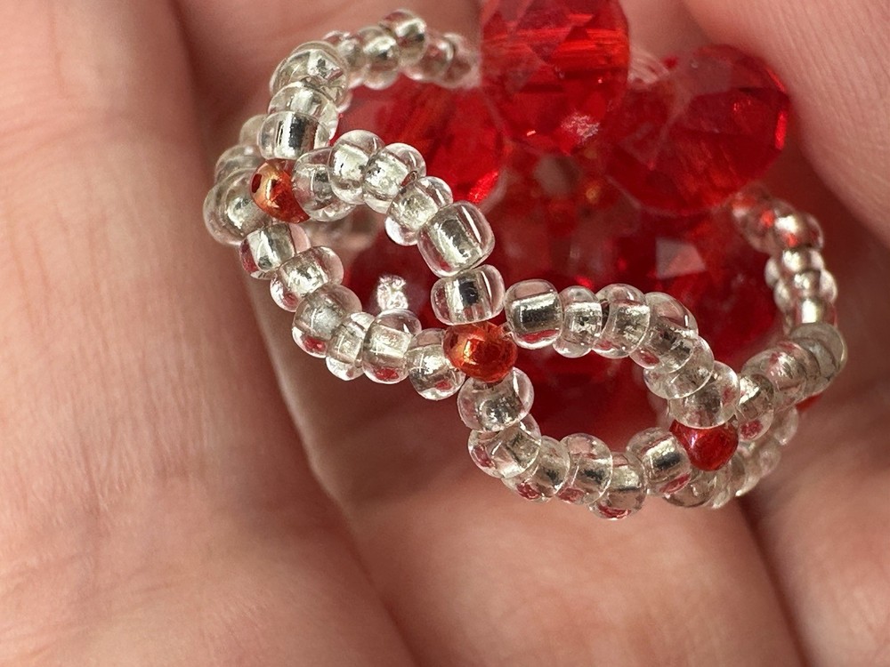 Handcrafted Red Beaded Earrings & Ring